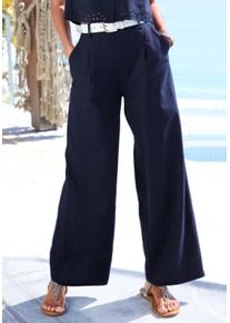 Lascana Damen Palazzohose, blau, modisch, Gr. 38, unifarben, Web, Obermaterial: 49% Viskose, 43% Baumwolle, 8% Leinen, Hosen, mit Gürtelschlaufen,