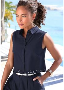 Lascana Damen Blusentop, blau, modisch, Gr. 36, unifarben, Web, Obermaterial: 49% Viskose, 43% Baumwolle, 8% Leinen, Blusen, mit Häkelapplikation,