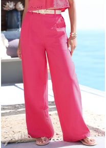 Lascana Damen Palazzohose, pink, modisch, Gr. 34, unifarben, Web, Obermaterial: 49% Viskose, 43% Baumwolle, 8% Leinen, Hosen, mit Gürtelschlaufen,