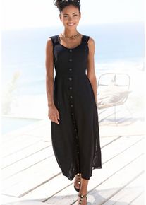 Lascana Damen Maxikleid, schwarz, modisch, Gr. 36, unifarben, Web, Obermaterial: 85% Viskose, 15% Leinen. Futter: 100% Polyester, Kleider, mit