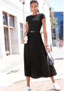 Lascana Damen Midikleid, schwarz, modisch, Gr. 38, unifarben, Obermaterial: 100% Polyester. Obermaterial 2: 100% Polyester, Kleider, mit