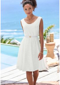 Lascana Damen Spitzenkleid, weiß, festlich, Gr. 38, unifarben, Spitze, Single Jersey, Obermaterial: 98% Polyamid, 2% Elasthan. Futter: 95% Viskose,