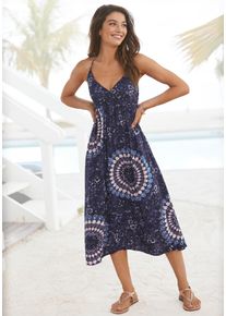 Lascana Damen Midikleiddunkelblau multi, casual, Gr. 36, bedruckt, Web, Obermaterial: 100% Viskose, Kleider, mit Neckholder Trägern