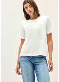 Cecil Damen T-Shirt, weiß, casual, Gr. L, bestickt, Jersey, Obermaterial: 100% Baumwolle, Shirts, mit Schmucksteinen