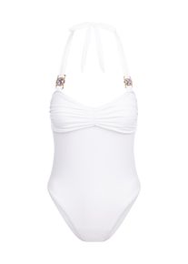 MODA MINX Damen Badeanzug "Amour Rouched", weiß, feminin, Gr. M, unifarben, 82% Polyamid, 18% Elasthan, Badeanzüge, mit tollem Steinbesatz