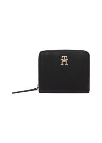 Tommy Hilfiger Geldbörse "TH LOGOTAPE MED ZA", schwarz, Lederimitat, elegant,feminin, Kleinlederwaren, Damen Geldbeutel, Portemonnaie, Kartenetui mit