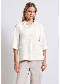 Street One Damen Hemdbluse, weiß, casual, Gr. 42, unifarben, Web, 100% Baumwolle, Blusen, mit Knopfleiste