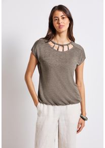 Street One Damen T-Shirtschwarz tumbled beige, casual, Gr. 42, unifarben, Stoff, 80% Polyester, 20% Viskose, Shirts, aus elastischem Materialmix