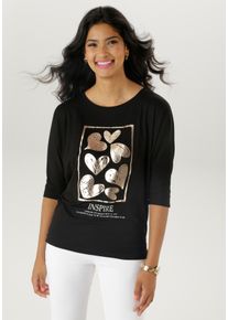 Damen 3/4-Arm-Shirt, weiß, modisch, Gr. 46, Aniston SELECTED, bedruckt, gemustert, Single Jersey, Jersey, Obermaterial: 95% Viskose, 5% Elasthan,