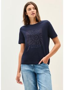 Cecil Damen T-Shirturban navy blau, casual, Gr. XXL, bestickt, Jersey, Obermaterial: 100% Baumwolle, Shirts, mit Schmucksteinen
