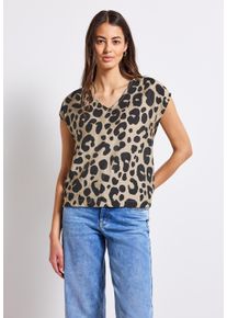 Street One Damen Shirtblusecoastal beige, casual, Gr. 40, animal-print, Stoff, 88% Viskose, 12% Polyamid, Blusen, aus softem Materialmix