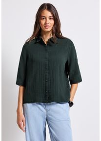 Street One Damen Hemdblusepine grove grün, casual, Gr. 44, unifarben, Web, 100% Baumwolle, Blusen, mit Knopfleiste