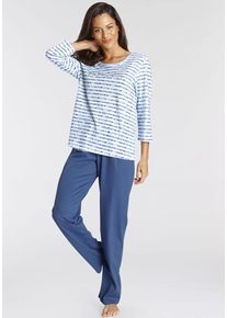 Vivance Dreams Pyjama blau Gr. 32/34 für Damen. Rundhals und Allover-Druck. Bequem. Nachhaltig.