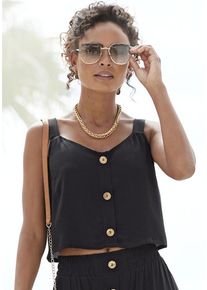 Vivance Crop-Top schwarz Gr. 40 für Damen. Rundhals und Zierknöpfe. Figurumspielend. Nachhaltig.