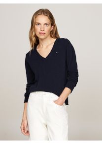 Tommy Hilfiger Damen Strickpullover "SOFT WOOL V-NK SWEATER", blau, casual, Gr. S, unifarben, Strick, Obermaterial: 100% Wolle, Pullover, aus reiner