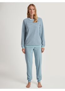 Calida Damen Schlafanzug "Soft Dreams", Gr. L, blau, Frottee, Obermaterial: 85% Baumwolle, 13% Polyester, 2% Elasthan, unifarben, gestreift, casual,