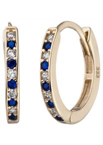 Jobo Damen Paar Creolen, Gelbgold 333, gold, Gelbgold 333, Ohrringe, 333 Gold mit 20 Zirkonia blau weiß