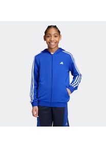 Kinder Trainingsjacke "TRAIN ESSENTIALS AEROREADY 3STREIFEN REGULARFIT KAPUZENJACKE", blau, sportlich, Gr. 176, adidas Sportswear, clean,