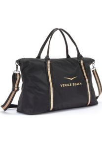 Venice Beach Sporttasche, schwarz, Textil, unifarben mit Farbeinsatz, Glitzer, Taschen, große Umhängetasche, Weekender, Strandtasche mit Druck VEGAN