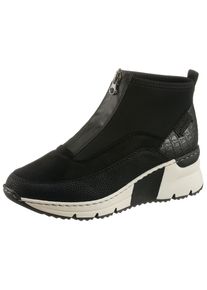 Rieker Damen Schlupfboots, Gr. 42, schwarz, Nubuklederimitat, Textil, Reptilienprägung, Veloursleder, sportlich, Schuhe, mit Zier-Reißverschluss