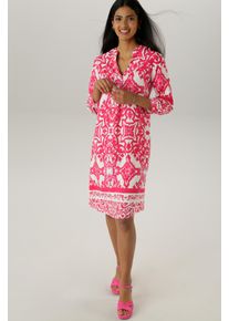 Damen Blusenkleid, pink, casual, Gr. 42, Aniston SELECTED, gemustert, bedruckt, Web, Obermaterial: 100% Viskose, Kleider, mit großflächiger