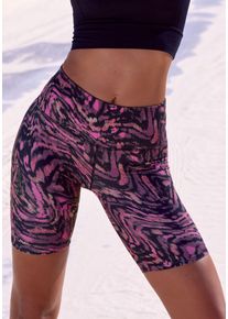 active by Lascana LASCANA ACTIVE Damen Shorts, rosa, sportlich, Gr. XS, gemustert, mehrfarbig, bedruckt, Obermaterial: 82% Polyester, 18% Elasthan, Hosen, Abstrakte