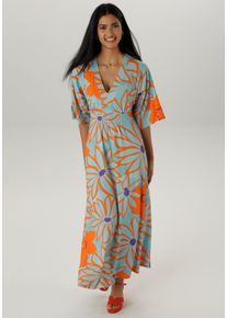Damen Maxikleid, bunt, modisch, Gr. 46, Aniston SELECTED, geblümt, gemustert, bedruckt, Single Jersey, Obermaterial: 95% Viskose, 5% Elasthan,