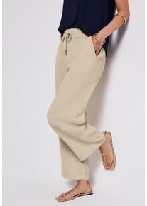 Street One Damen Stoffhosecoastal beige, casual, Gr. 44, unifarben, Web, Obermaterial: 100% Baumwolle, Hosen, mit elastischem Bund und Tunnelzug, im