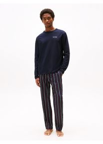 Herren Schlafanzug "LS WOVEN PJ SET PRINT", Tommy Hilfiger Underwear, Gr. L, blau, Web, Obermaterial: 100% Baumwolle, unifarben, gestreift, casual,