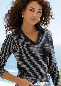 Vivance Damen Langarm-Poloshirt "aus strukturierter Strickqualität", beige, klassisch, Gr. 32, gemustert, Strick, Obermaterial: 75% Baumwolle, 25%