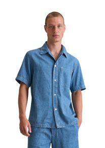 Marc O'Polo Herren Kurzarmhemd "aus weichem Bio-Baumwoll-Mix", blau, Gr. M, MARC O'POLO DENIM, unifarben, Obermaterial: 47% Baumwolle, 33% Lyocell, 20% Leinen,