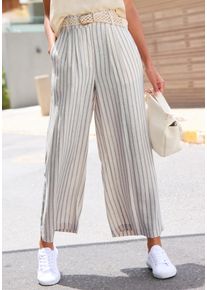 Lascana Damen Bundfaltenhose, schwarz-weiß, modisch, Gr. 36, gestreift, Web, Obermaterial: 85% Viskose, 15% Leinen, Hosen, mit Taschen und