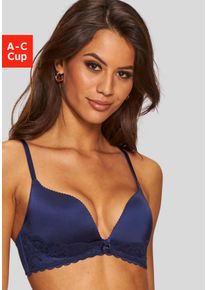 Lascana Damen Push-up-BH, Gr. 90, blau, Microtouch, Obermaterial: 60% Polyamid, 35% Polyester, 5% Elasthan, elegant, BHs, ohne Bügel, mit extra