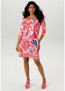 Damen Sommerkleid, pink, casual, Gr. 42, Aniston SELECTED, gemustert, bedruckt, Milano Rib, Obermaterial: 89% Viskose, 9% Polyester, 2% Elasthan,