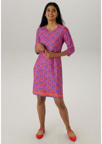 Damen Jerseykleid, pink, casual, Gr. 38, Aniston SELECTED, gemustert, bedruckt, Milano Rib, Obermaterial: 89% Viskose, 9% Polyester, 2% Elasthan,