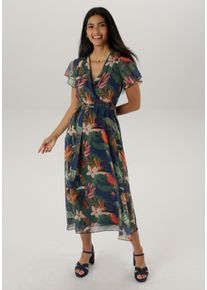 Damen Wickelkleid, bunt, feminin, Gr. 36, Aniston SELECTED, geblümt, bedruckt, gemustert, Chiffon, Web, Jersey, Obermaterial: 100% Polyester. Futter: