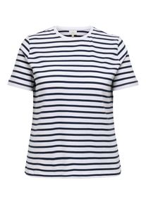 Only CARMAKOMA Damen Kurzarmshirt "CARNEW SOPH SS Y/D STRIPE JEANS TEE JRS"cloud dancer stripes:total eclipse, modisch, Gr. M, gestreift, Jersey,