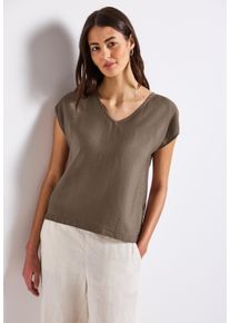 Street One Damen Shirtblusemute mocha, casual, Gr. 40, unifarben, Web, Obermaterial: 88% Viskose, 12% Polyamid, Blusen, mit V-Neck