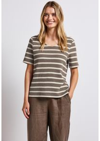 Street One Damen T-Shirtschwarz tumbled beige, casual, Gr. 42, gestreift, Web, Stoff, 49% Baumwolle, 49% Polyester, 2% Elasthan, Shirts, im soften