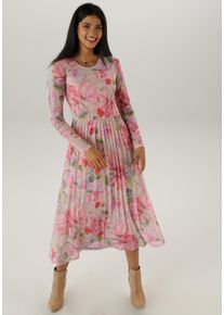 Damen Midikleid, rosa, casual, Gr. 46, Aniston SELECTED, bedruckt, geblümt, Mesh, Jersey, Obermaterial: 95% Polyester, 5% Elasthan. Futter: 100%
