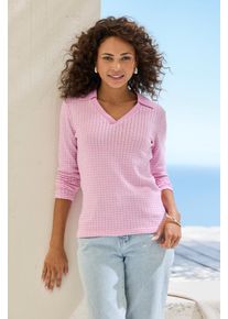 Vivance Damen Langarm-Poloshirt "aus strukturierter Strickqualität"flieder, creme, klassisch, Gr. 36, gemustert, Strick, Obermaterial: 75% Baumwolle,