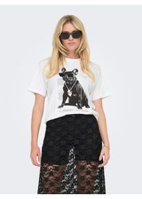 Only Damen Kurzarmshirt "ONLDONNA LIFE S/S COOL TOP BOX JRS"hellweiß print:bulldog, modisch, Gr. L, bedruckt, Jersey, Obermaterial: 100% Baumwolle,