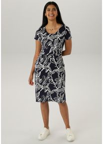 Damen Sommerkleid, blau, feminin, Gr. 36, Aniston SELECTED, bedruckt, geblümt, Jersey, Obermaterial: 95% Viskose, 5% Elasthan, Kleider, mit zwei