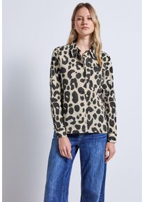 Street One Damen Hemdblusecoastal beige, casual, Gr. 36, animal-print, Web, 100% Baumwolle, Blusen, aus reiner Baumwolle