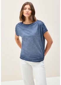 Cecil Damen T-Shirt, blau, casual, Gr. M, unifarben, washed, Jersey, Obermaterial: 100% Baumwolle, Shirts, mit Knopfdetail