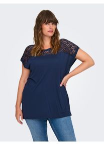 Only CARMAKOMA Damen Spitzenshirt "CARFLAKE LIFE S/S MIX TOP JRS NOOS", blau, modisch, Gr. S, unifarben, Jersey, Obermaterial: 100% Viskose, Shirts