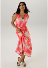 Damen Meshkleid, rot, feminin, Gr. 46, Aniston SELECTED, Batikmuster, bedruckt, Netz, Obermaterial: 95% Polyester, 5% Elasthan. Futter: 100%