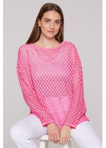 SOCCX Damen Langarmshirtfloral pink, casual, Gr. XXL, Material: 95% Baumwolle, 5% Elasthan, Shirts, mit Lochmuster