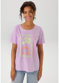 Aniston CASUAL Damen T-Shirt, lila, modisch, Gr. 36, bedruckt, Single Jersey, Obermaterial: 100% Baumwolle, Shirts, mit farbharmonischen Frontprint