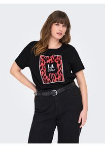 Only CARMAKOMA Damen Kurzarmshirt "CARBOOSTERY LIFE SS REG TEE JRS BS"schwarz print:leo vibes, modisch, Gr. M, animal-print, Jersey, Obermaterial: